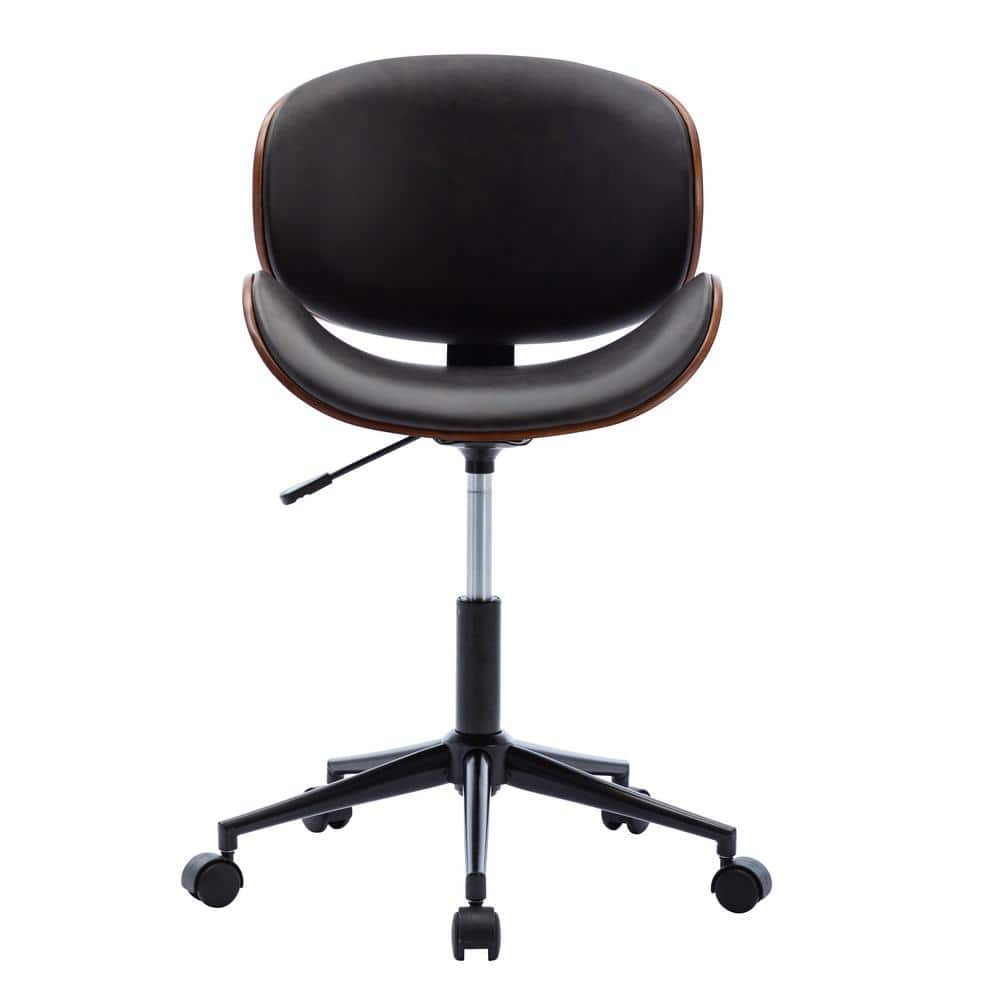 LUCKY ONE Modern 36.23 in. Height Dark Leather Upholstered Bar or Office Stool with Adjustable Height and Wheels WF-3097-AW