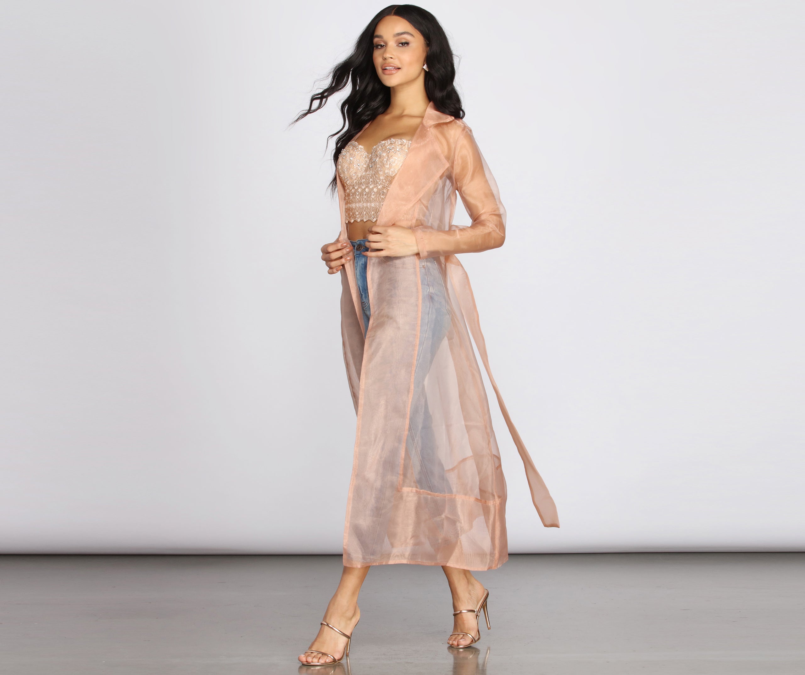 Sheer Luminosity Organza Trench Coat