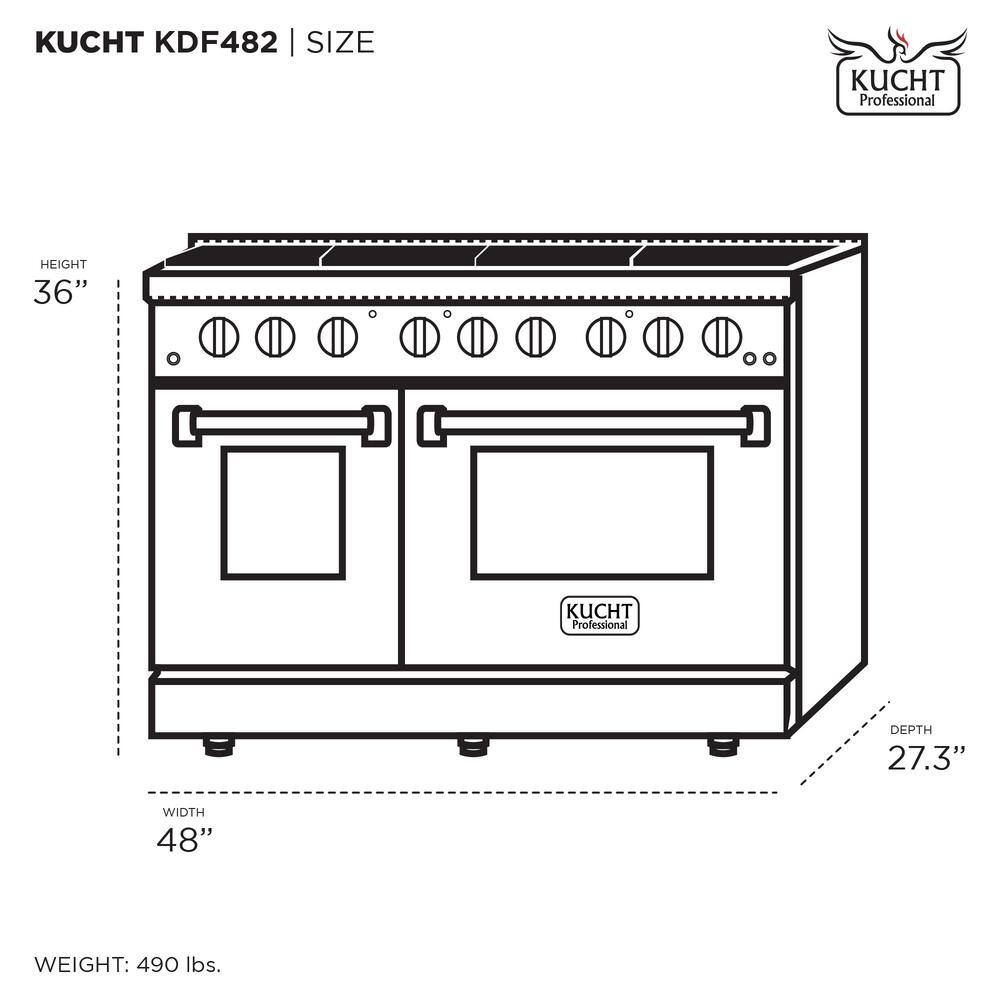 Kucht 48 in. 6.7 cu. ft. Double Oven Dual Fuel Range with Gas Stove and Electric Oven with Convection Oven in Stainless Steel KDF482-S