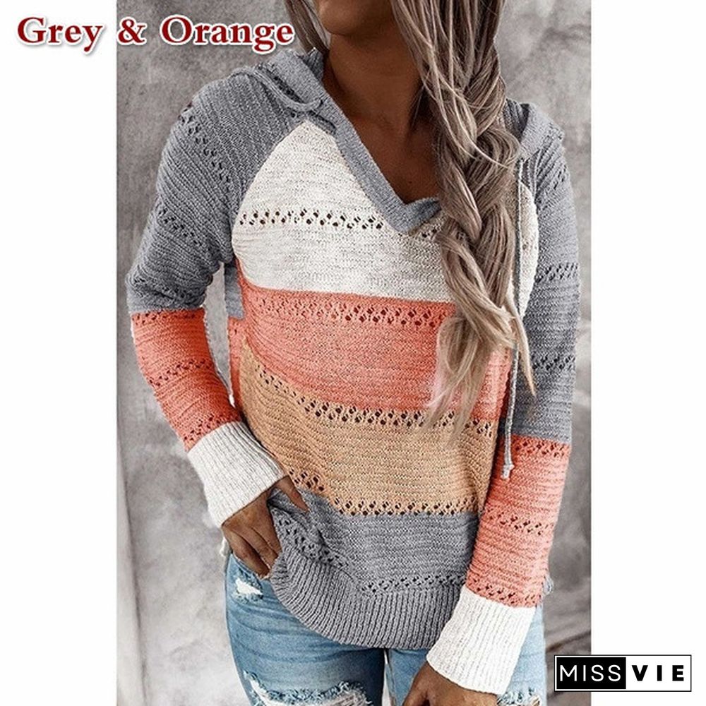 New Comfy Stylish Stitching Color Hoodies For Women Long Sleeve New Casual Clothing Style Casual Tops For Women Women's Casual Spring Fall Sweaters 7 Colors