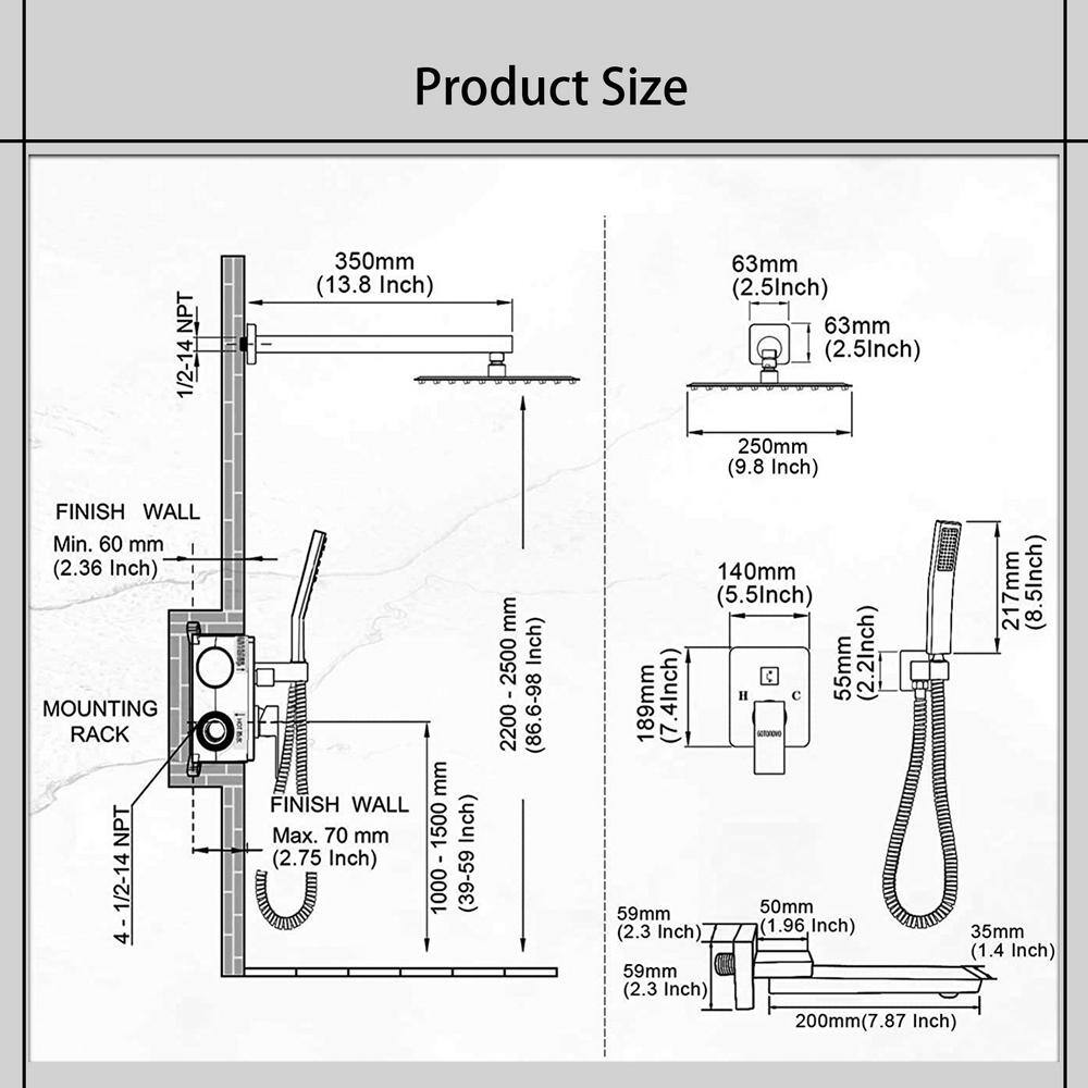 Magic Home 1-Spray Square Hand Shower and Showerhead from Wall Combo Kit with Slide Bar in Black (Valve Included) MH-KST-S310B