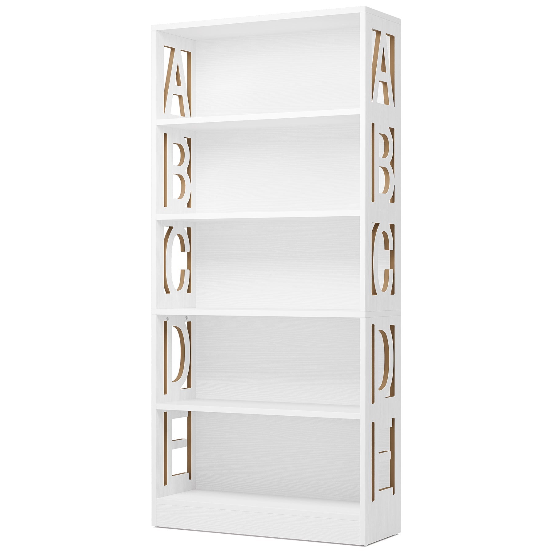 70.9 Bookshelf, Modern Bookcase Display Shelf with Creative Hollow Alphabet