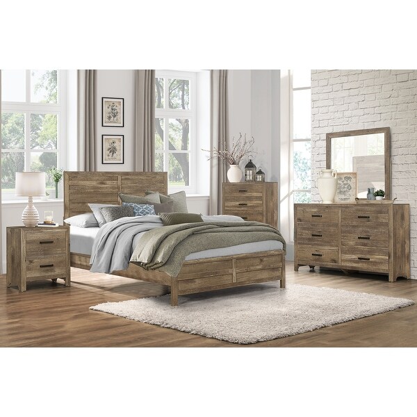 Transitional Style Bedroom Furniture Wooden Nightstand with Two Drawers ， Weathered Pine Finish - - 36131725