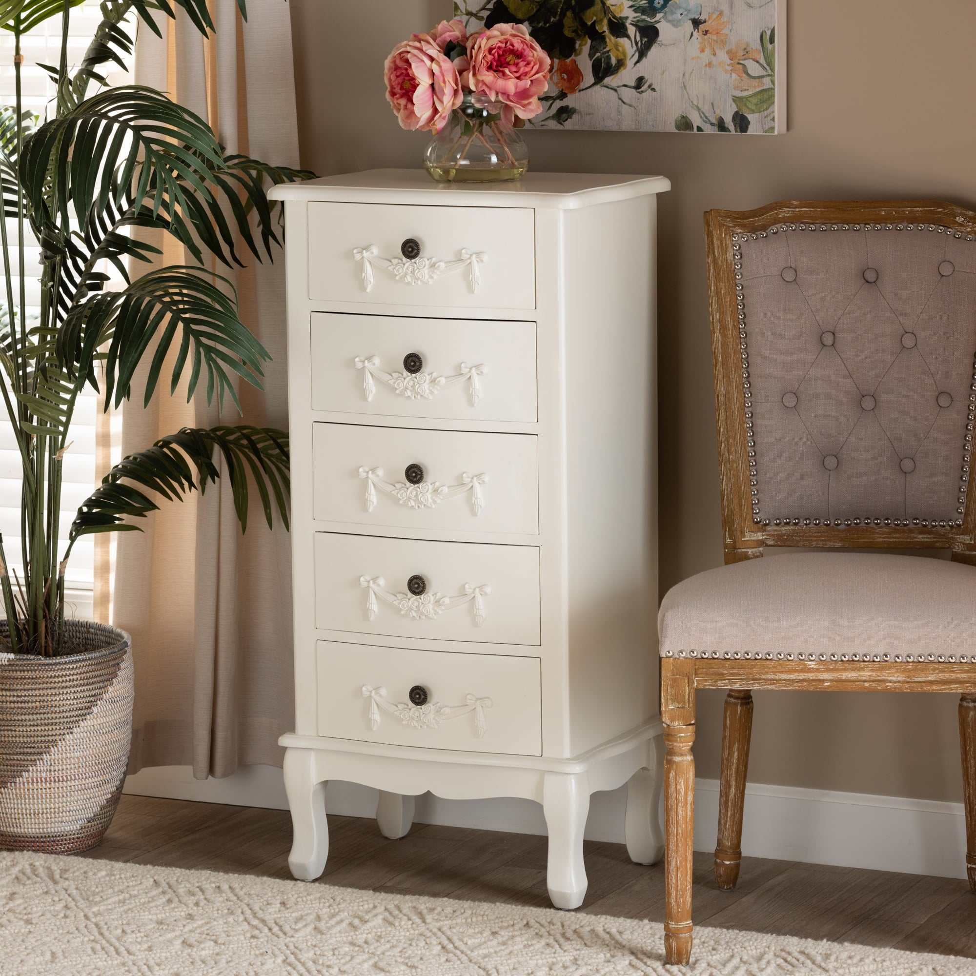 Baxton Studio Callen Classic and Traditional White Finished Wood 5-Drawer Chest