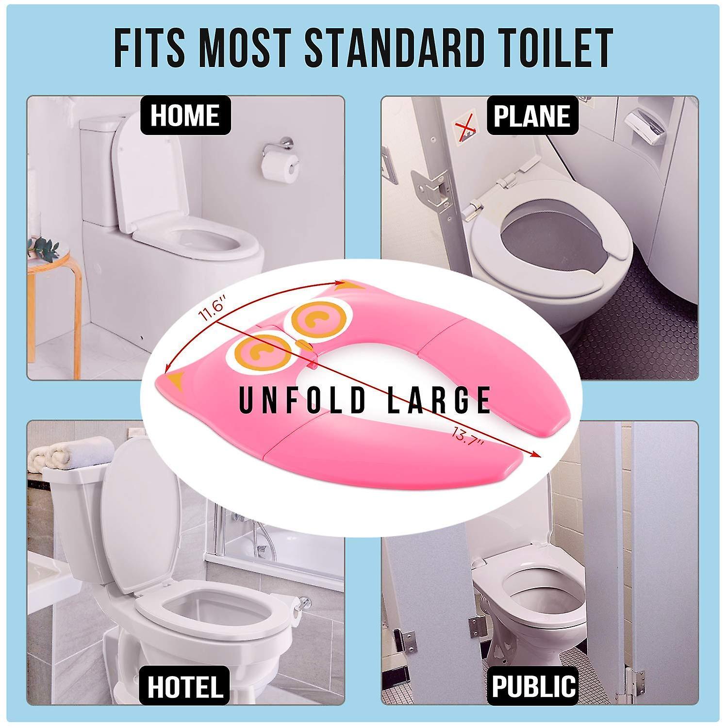 Pink Foldable Anti-slip And Anti-fall Portable Training Seat For Most Toilets， 6 Large Anti-slip Silicone Pads， Reusable At Home With Carry Bag For To