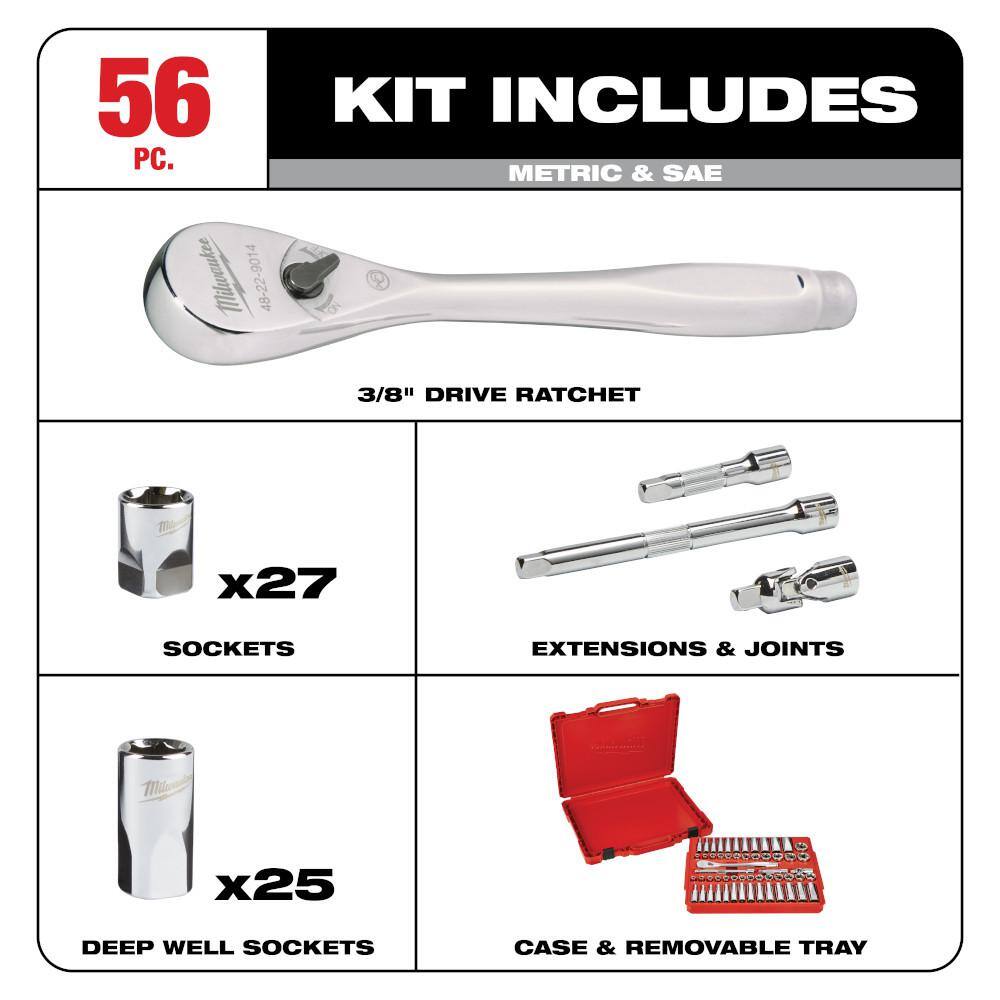 MW 38 in. Drive SAEMetric Ratchet and Socket Mechanics Tool Set with Screwdriver Set (66-Piece) 48-22-9008-48-22-2710