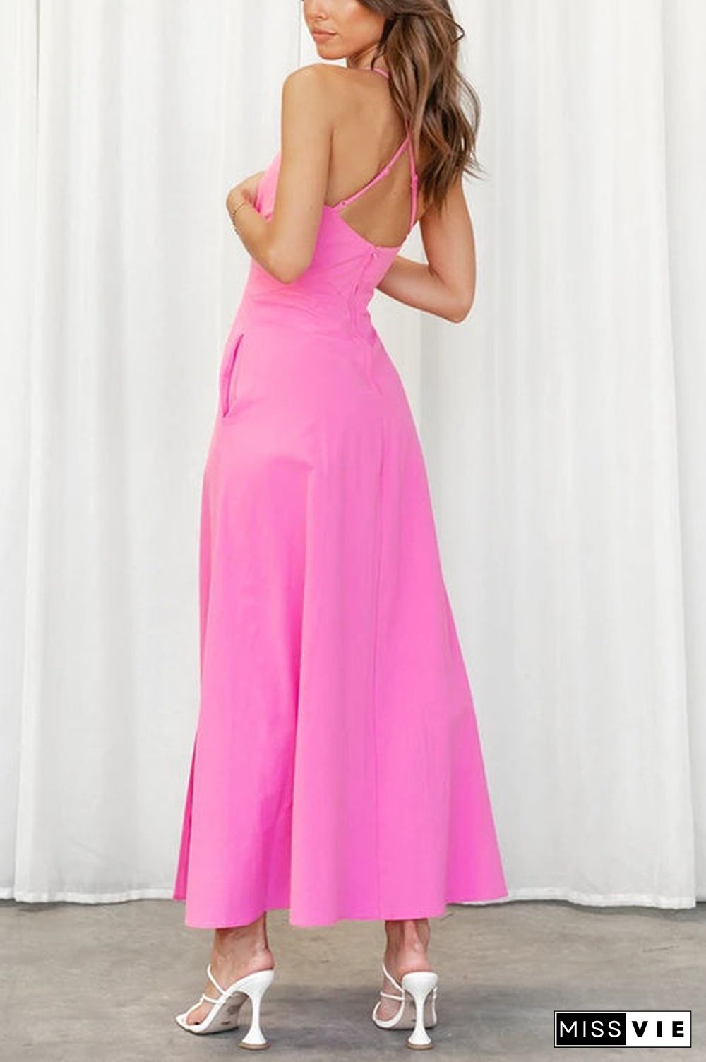 Cut Out Backless V Neck Maxi Dress