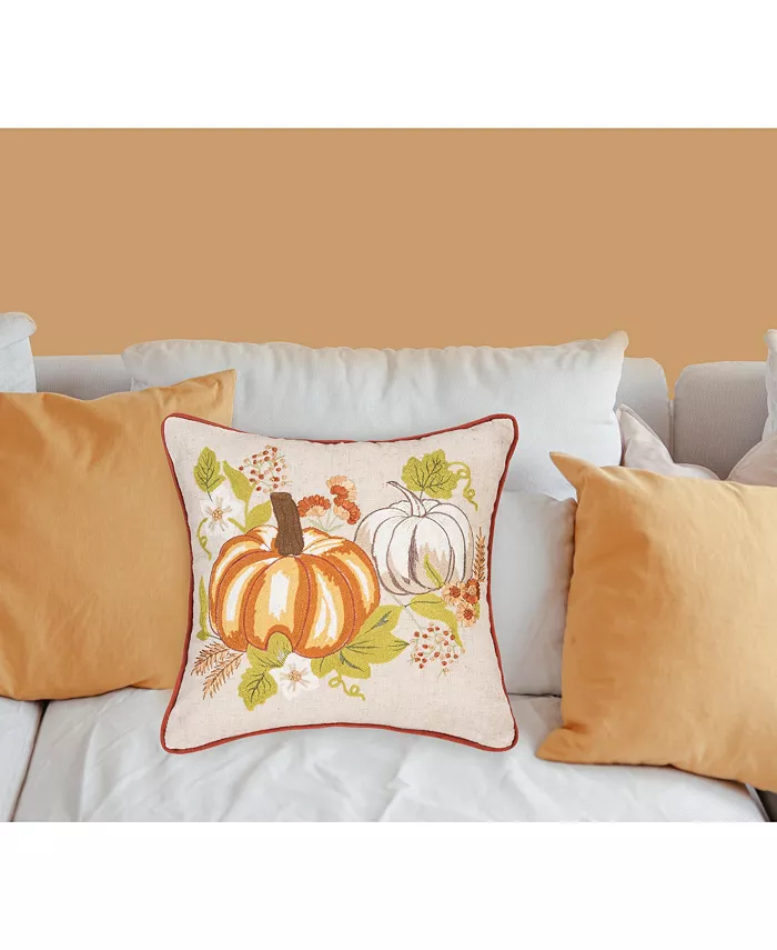 CandF Home Pumpkins 16 x 16 Thanksgiving Chain stitch Throw Pillow