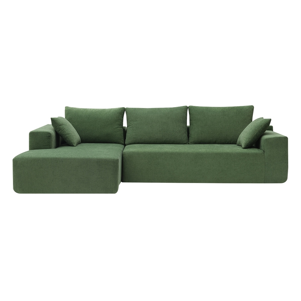 Minimalist Style Modular Sectional Sofa Chenille Fabric L Shape Couch Set with 2 Pillows