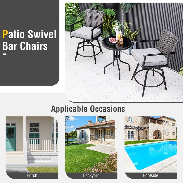 Tangkula Patio Swivel Bar Stools Set Of 4 Outdoor Counter Height Bar Chairs W Pe Rattan Back