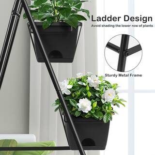 Oumilen 3-Tier Vertical Planter Elevated Herb Planter with Drainage Holes Removable Tray for Patio Balcony Porch Plastic Black HD-481-WELA