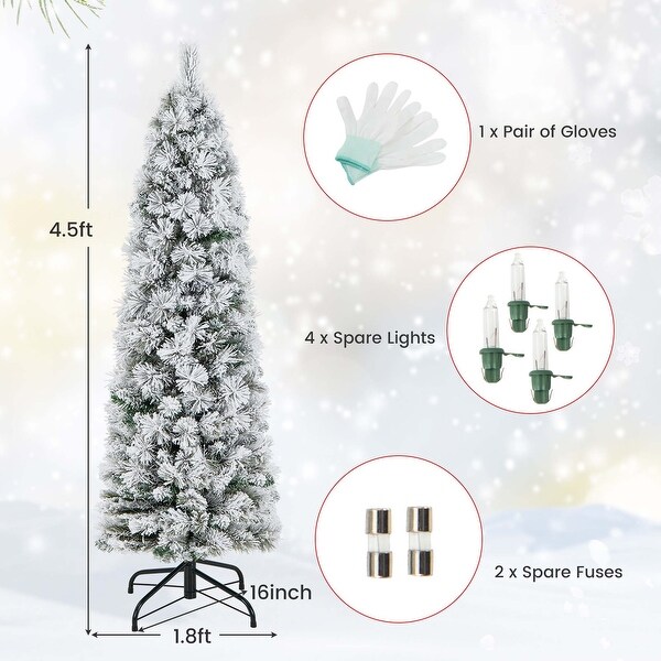 Costway 4.5 FT/6FT/7FT PreLit Slim Christmas Tree Flocked Decoration