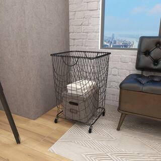 CosmoLiving by Cosmopolitan Black Deep Set Metal Mesh Laundry Basket Storage Cart with Wheels and Handles 29021