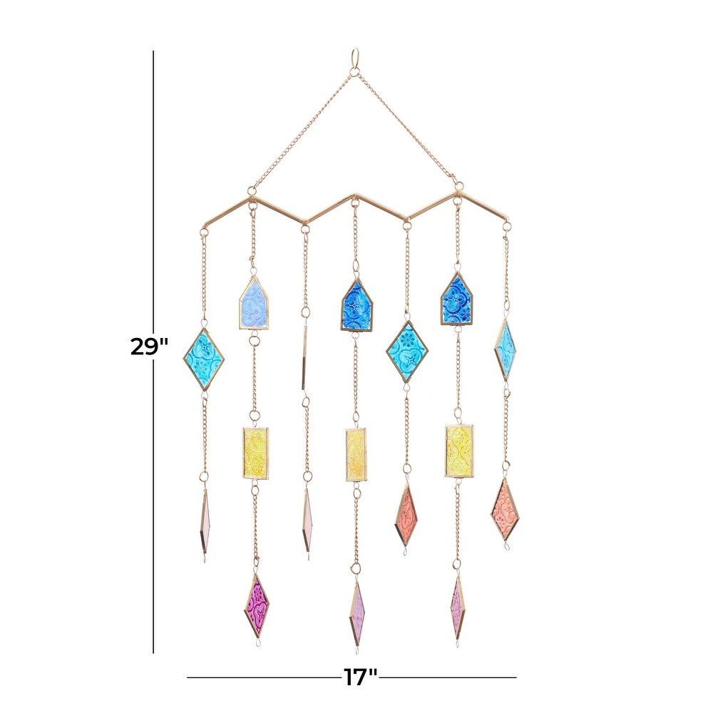 The Novogratz Multi Colored Metal Indoor Outdoor Geometric Windchime with Stained Glass