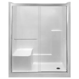 Ella Duo 55 in. x 70 in. Framed Sliding Shower Door in Brushed Nickel with 6 mm Clear Glass Without Handle S5570BN