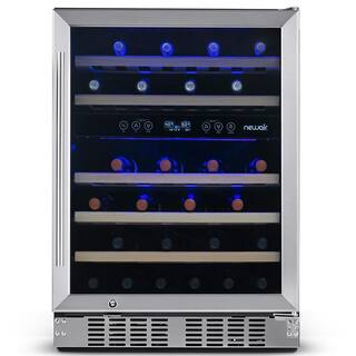 NewAir Dual Zone 24 in. 46-Bottle Built-In Wine Cooler Fridge with Recessed Kickplate and Quiet Operation in Stainless Steel NWC046SS01