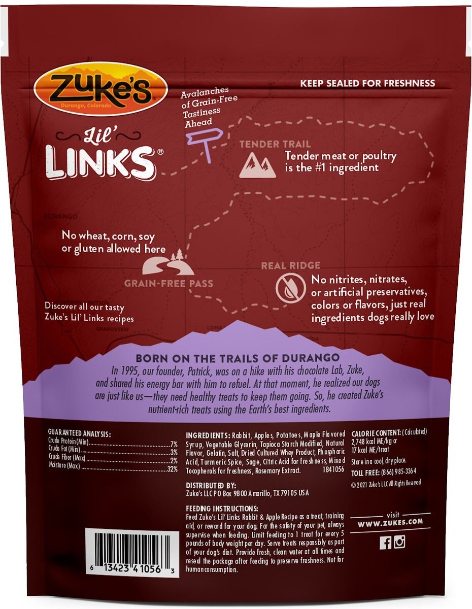 Zuke's Lil' Links Rabbit and Apple Recipe Grain-Free Dog Treats