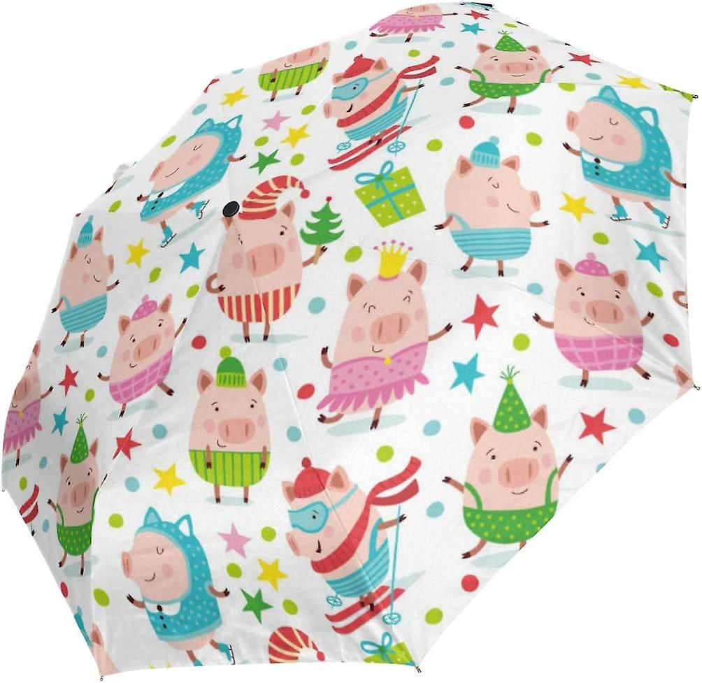 Travel Umbrella Automatic Windproof Foldable Umbrella Christmas Multicolor Pigs