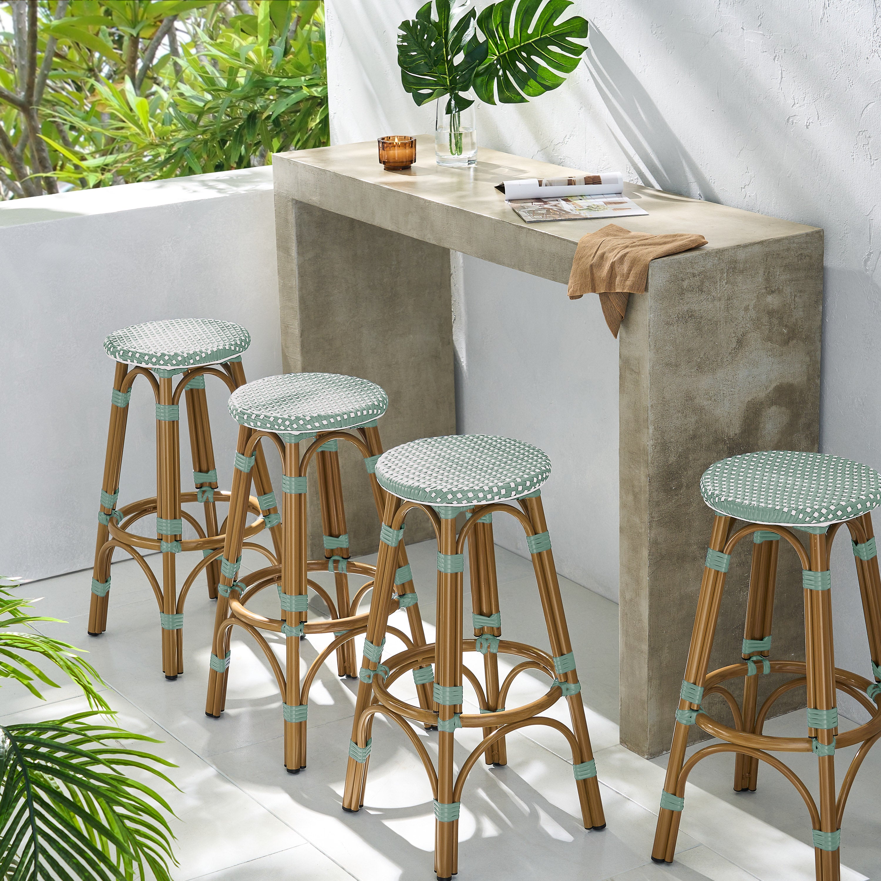 Dohney Outdoor French Aluminum 29.5 Inch Barstools, Set of 4