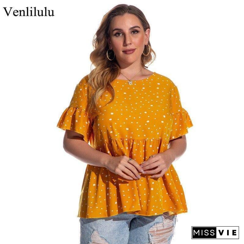 Summer Oversized T-shirt Women Plus Size Tops Print Dot Tshirts Oversize Loose T Shirt Tee Shirt Female 4XL