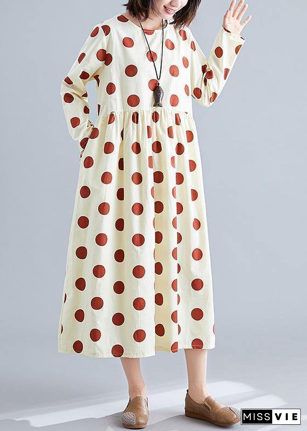 Organic dotted cotton tunics for women Shirts nude cotton robes Dress fall