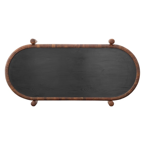 50， 39 Inch 2 Piece Oval Acacia Wood and Metal Nesting Coffee Table Set for iving Room， Home， Office， Brown and Black