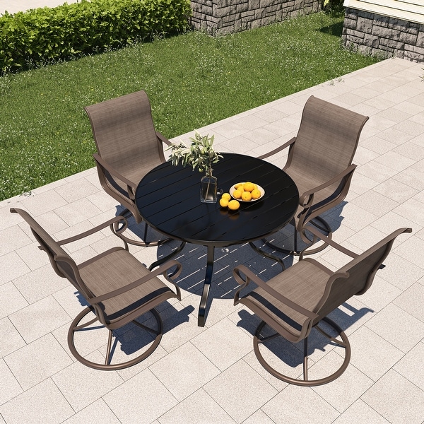 Outdoor 5 Piece Patio Swivel Chair Dining Table Set