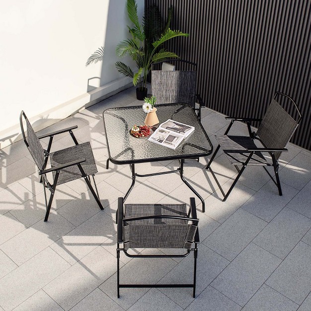 Costway Patio Dining Set For 4 Folding Chairs amp Dining Table Set With Umbrella Hole