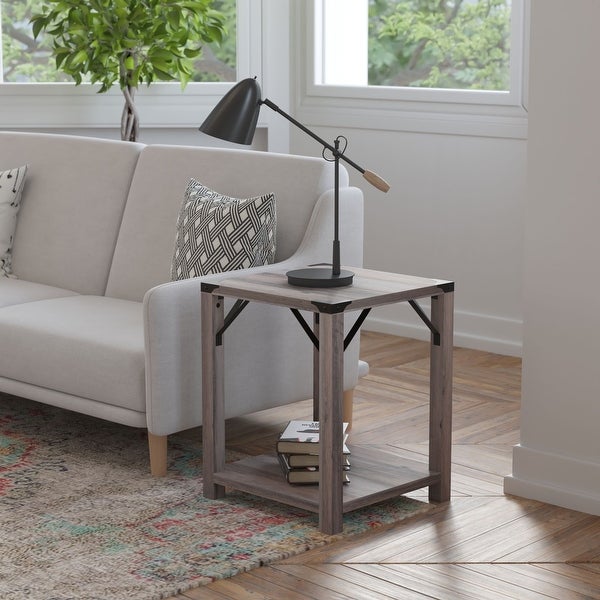 2-Tier Side Table with Metal Side Braces and Corner Caps