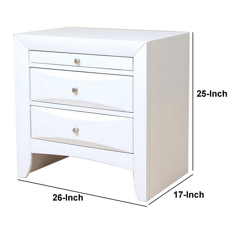 Contemporary 3 Drawer Wood  Nightstand By Ireland， White