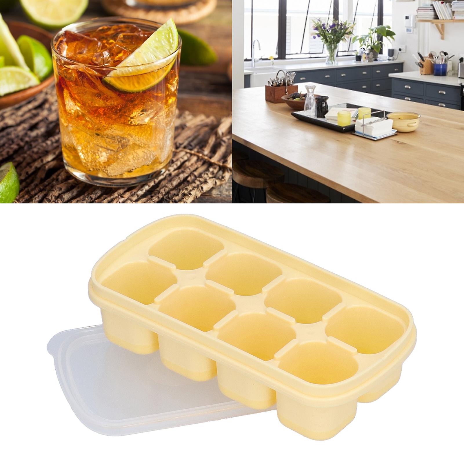 Ice Cube Tray， 8 Grid Square Silicone Ice Mold Heat Resistant Easy Release Ice Cube Maker Mold With Removable Lid For Cocktail， Whiskey[yellow]