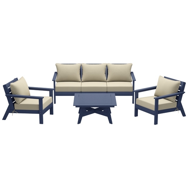 Polytrends Birchwood All Weather HDPE Outdoor Patio Navy Blue Deep Seating Sectional (6Piece Set)