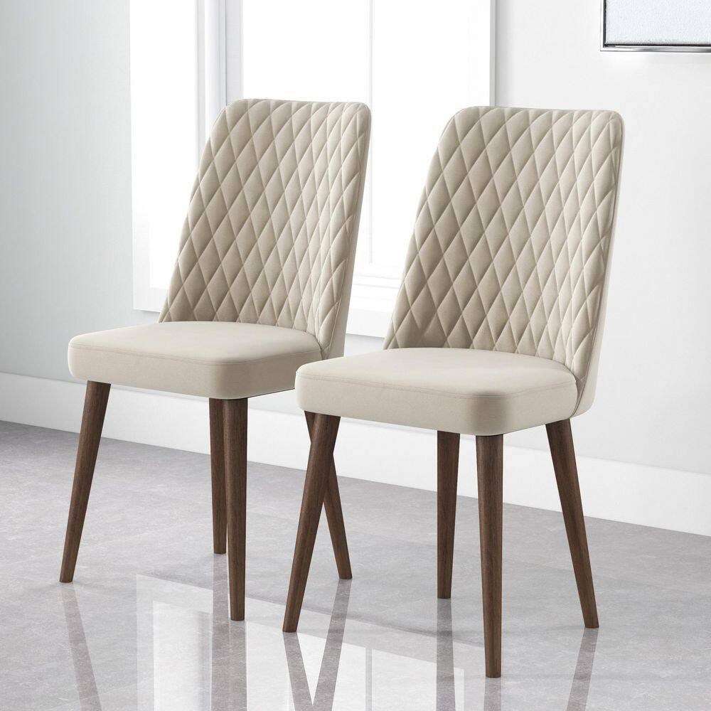 Ashcroft Imports Furniture Co. Ellen Mid-Century Modern Beige Velvet Dining Chair (Set of 2) DCHR-EVE-BEI