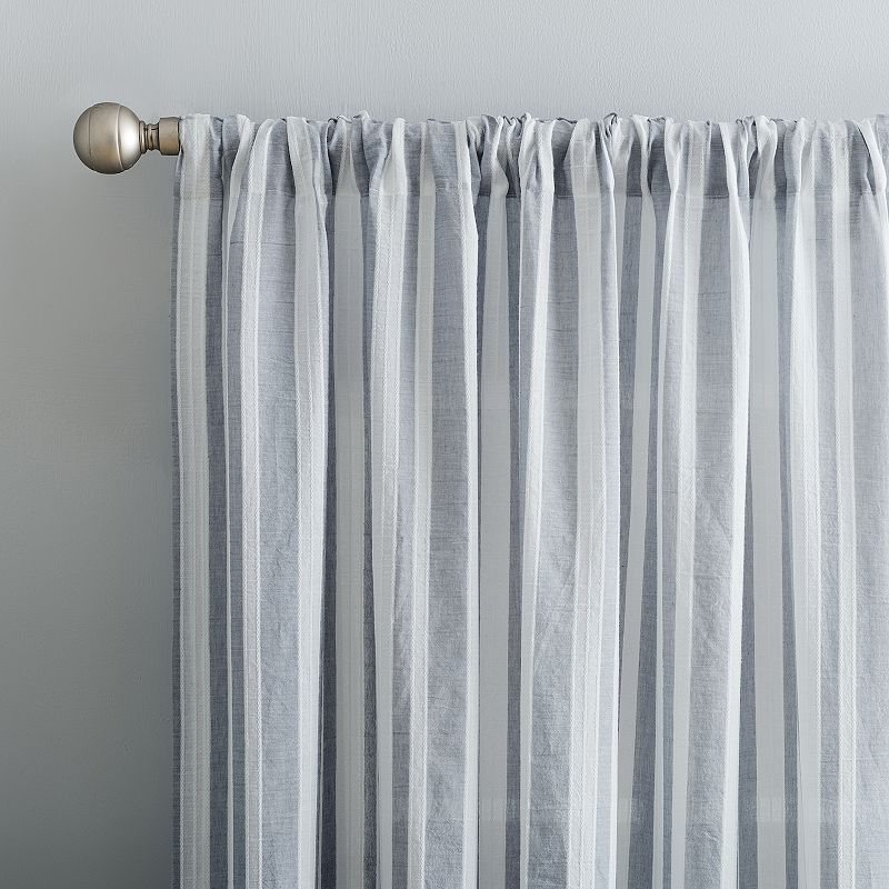 Archaeo Stonewashed Stripe 100% Cotton Semi-Sheer Back Tab Window Curtain