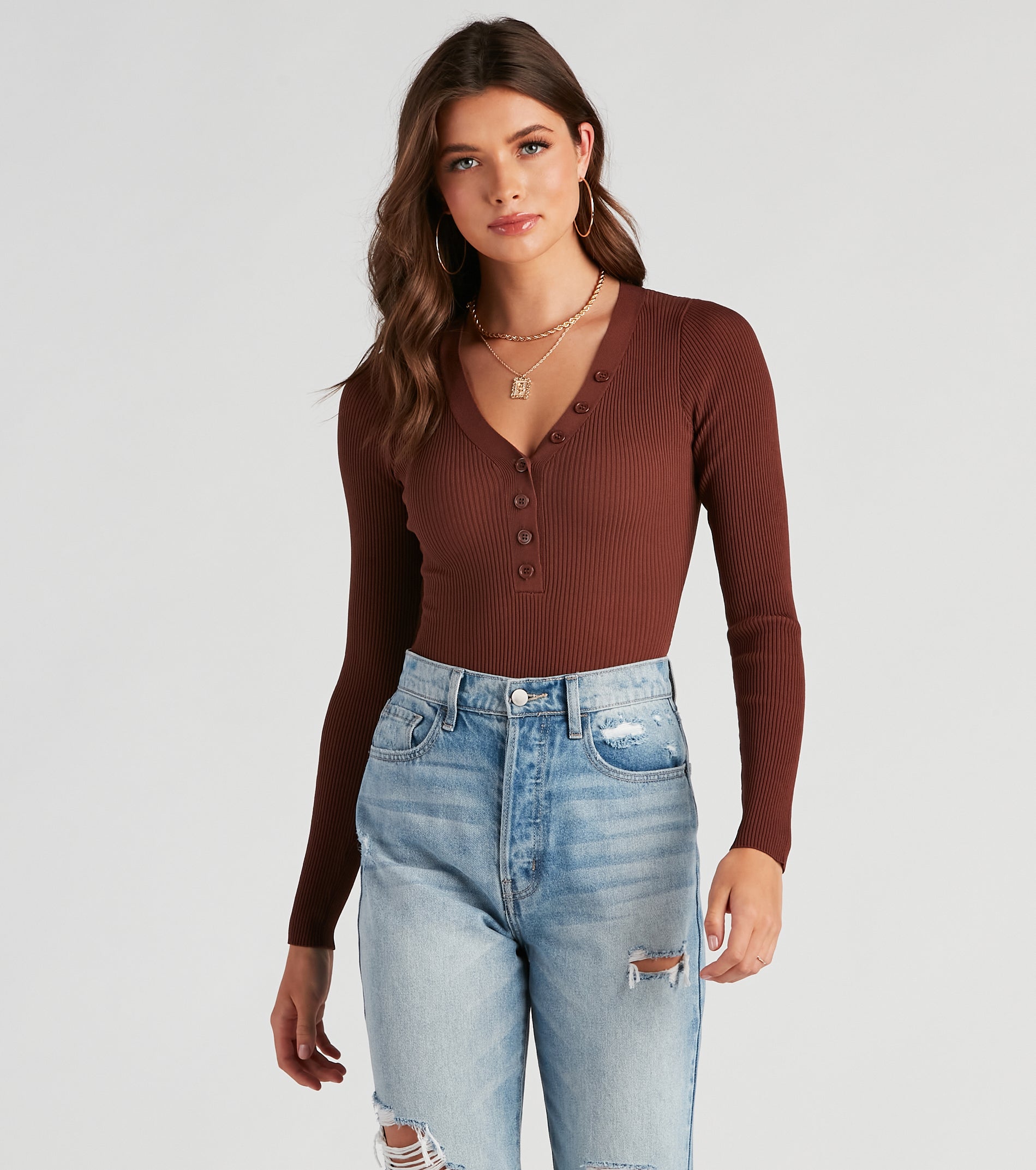 Button A Serious Note Rib Bodysuit