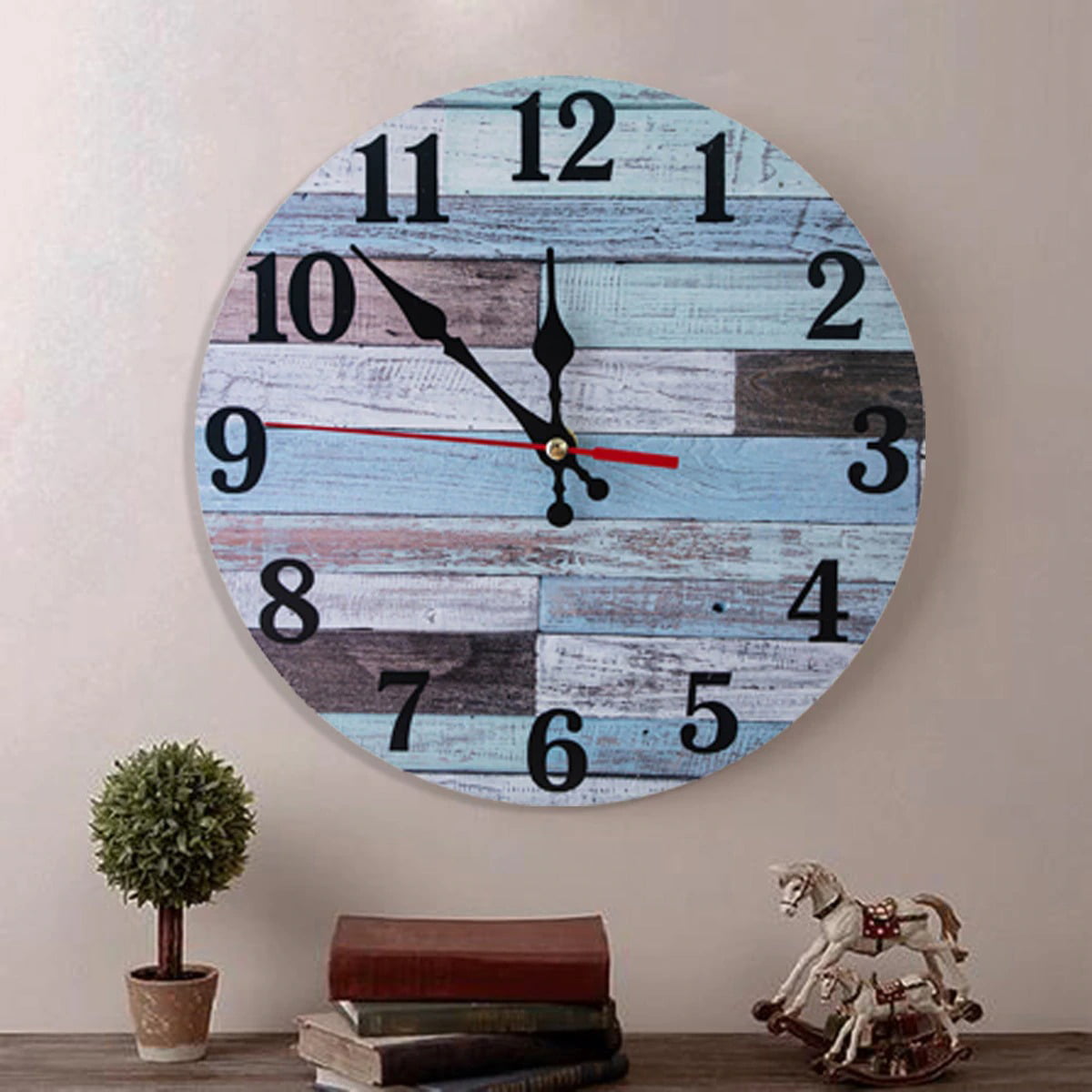 HQZY Wall Clocks - Vintage Coastal Worn Blue 10 Inch Round Battery Operated Wall Clock ，Wall clock for Living Room Kitchen Bedroom