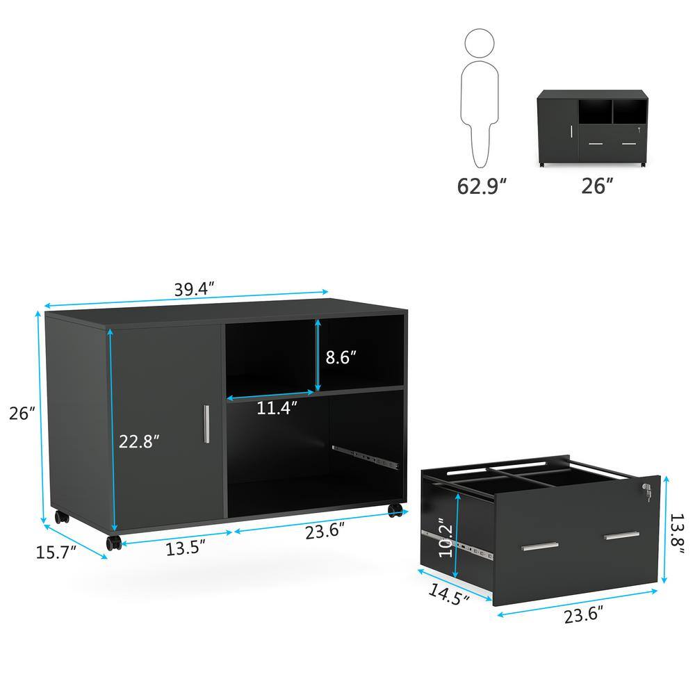 BYBLIGHT Atencio Black Mobile File-Cabinet with Lock and Drawer BB-C0299XF