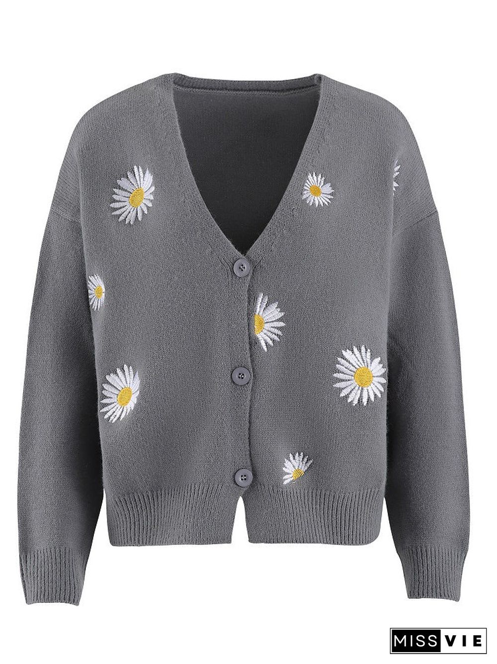 Women's V-neck Floral Embroidery Cardigan Jacket Coat