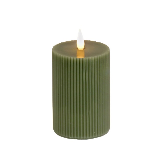 Hgtv Home Collection Georgetown Real Motion Flameless Candle With Remote Green With Warm White Led Lights Battery Powered 7 In