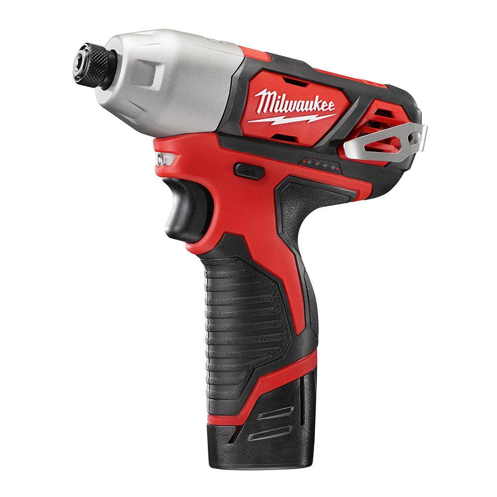 MW M12 12V Lithium-Ion Cordless Combo Tool Kit (8-Tool) w(2) 1.5Ah and (1) 3.0Ah Batteries (1) Charger (1) Tool Bag 2495-28