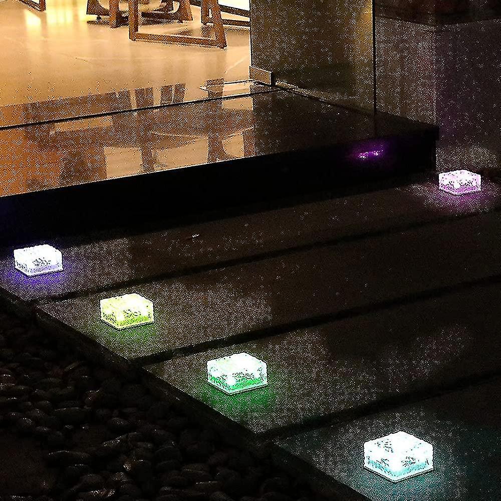 4 Pack Solar Brick Lights - Solar Ice Cube Lights Landscape Path Lights Outdoor Garden Patio Path