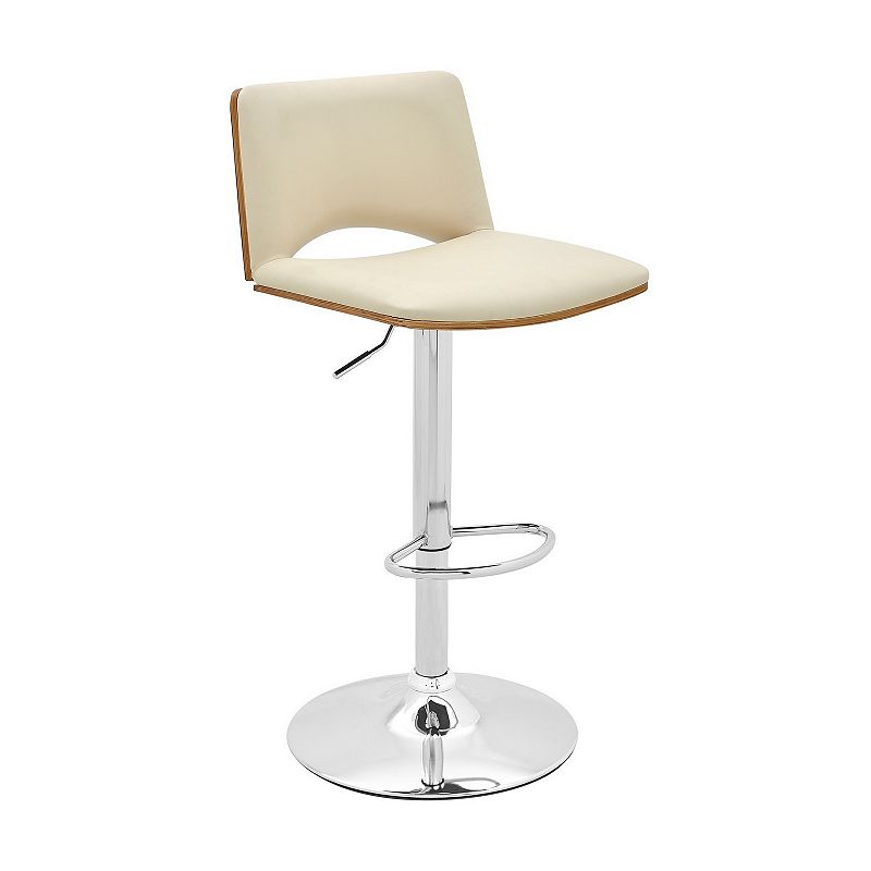 Thierry Adjustable Swivel Cream Faux Leather with Walnut Back and Chrome Bar Stool