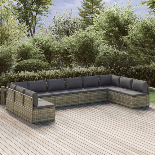 vidaXL Patio Furniture Set 10 Piece Patio Set with Cushions Gray Poly Rattan   Tropical   Outdoor Sofas   by vidaXL LLC  Houzz