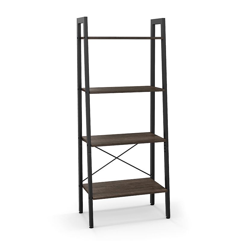 4-tier Bookshelf With Metal Frame And Adjustable Foot Pads