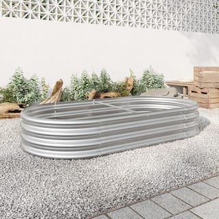 70.86 in. L x 35.43 in. W x 11.42 in. H Silver Oval Metal Individual Planter Box Garden Bed for Vegetables and Flowers HL-W840101952