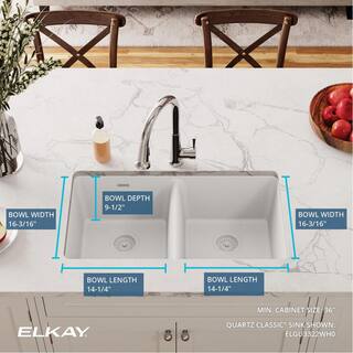 Elkay Quartz Classic White Quartz 33 in. Equal Double Bowl Undermount Kitchen Sink ELGU3322WH0