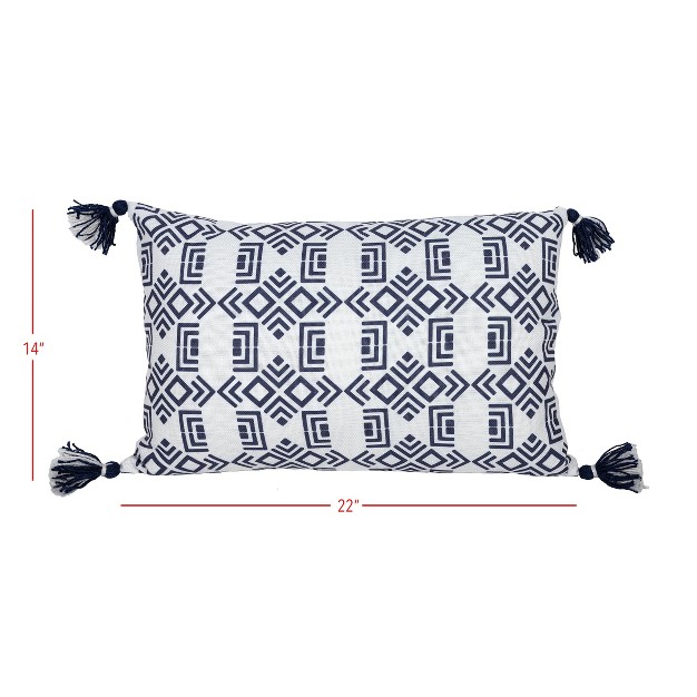 14x22 Inch Hand Woven Geo Pattern Outdoor Pillow Navy Polyester With Polyester Fill By Foreside Home amp Garden