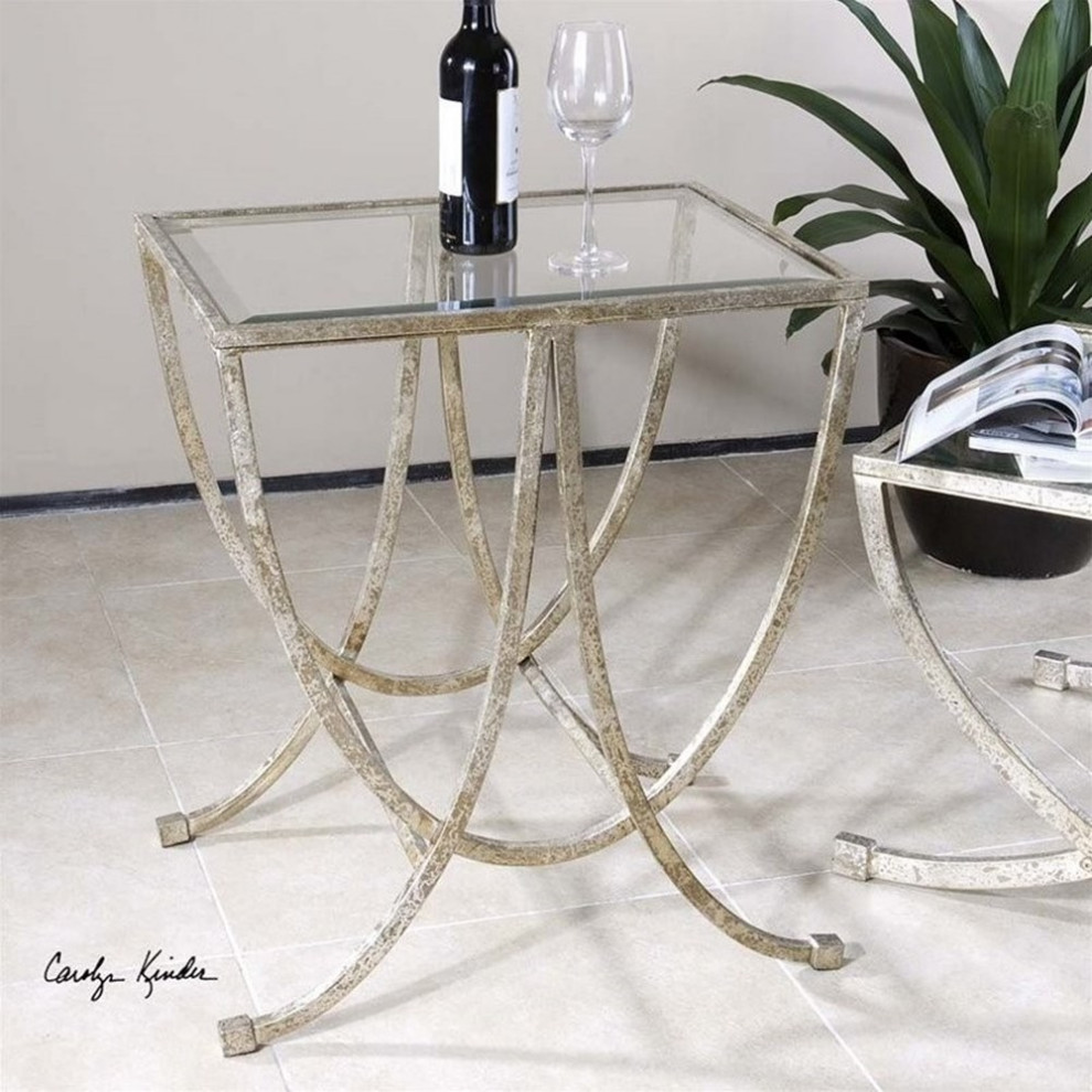 Home Square Iron  ampTempered Glass Side Table in Antiqued Silver   Set of 2   Contemporary   Side Tables And End Tables   by Homesquare  Houzz