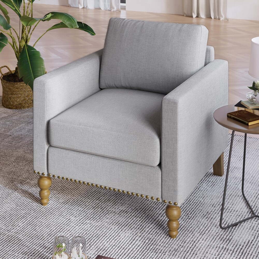 Linen Armchair Accent Chair  Single Sofa Couch with Bronze Nailhead Trim