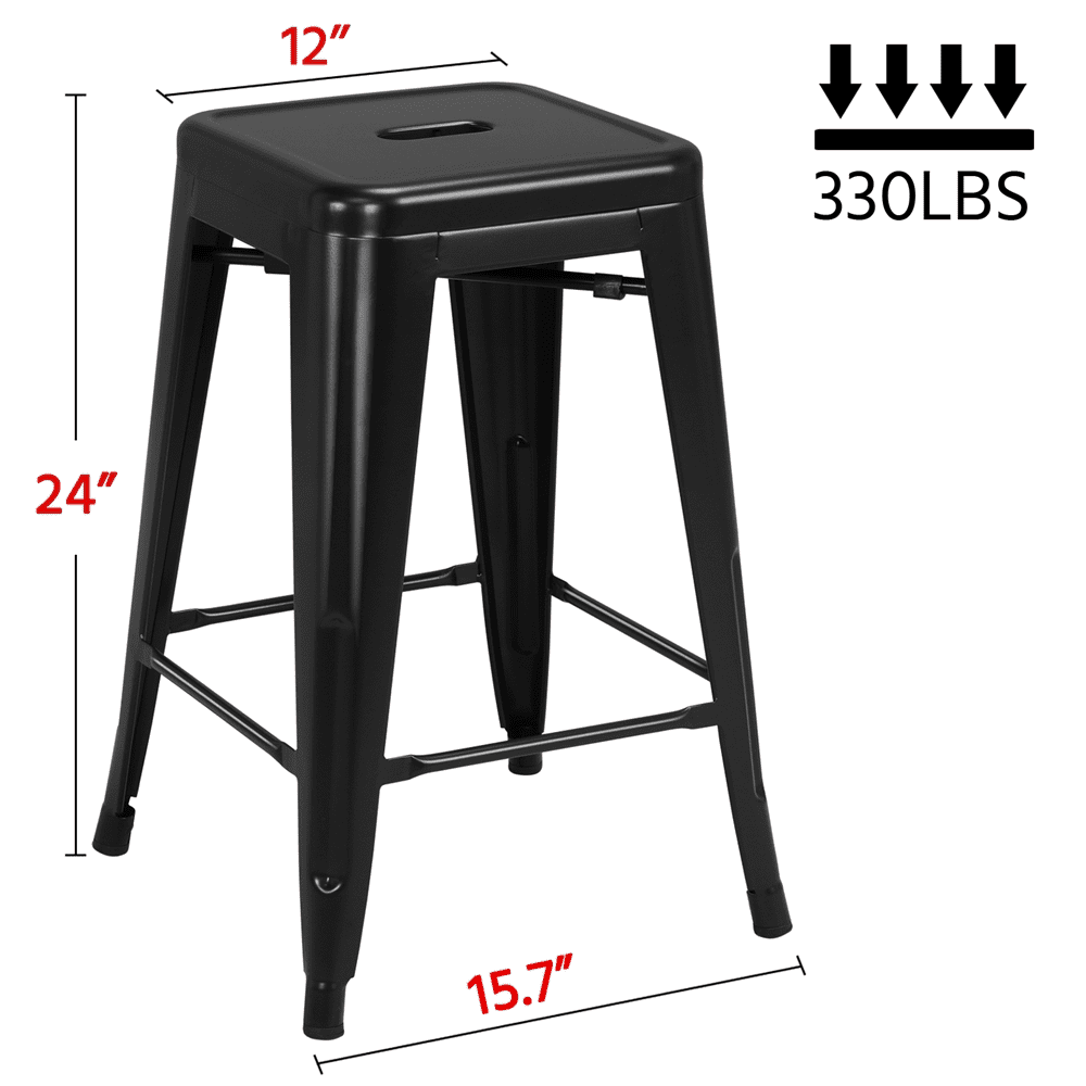 Alden Design Metal 24 Stackable Backless Counter Height Stools， Set of 4， Black